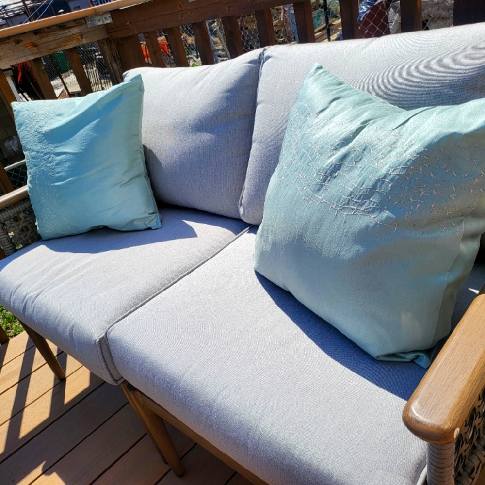 New 2x Calvin Klein Throw Pillows Blue Silver embroidery Removable case